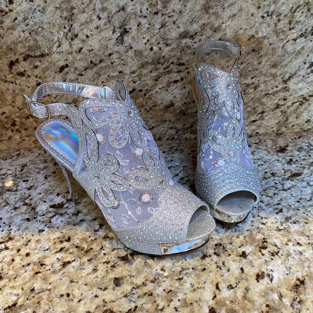 Rhinestone Sequin BLINGED Out Heels Wedding, Party, Prom, New Year! Size 10 - Picture 1 of 12